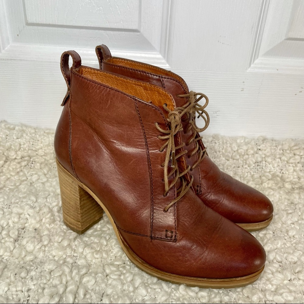 1937 Footwear Leather Lace Up Heeled Booties 6